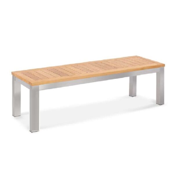 Stainless Steel and Teak Backless Outdoor Bench OB-10 - Image 4
