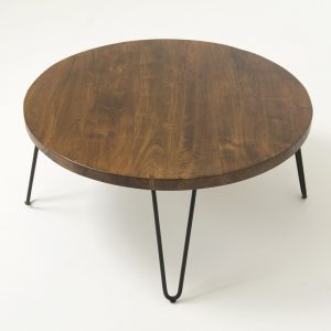 round coffee table, solid wood coffee table with metal legs