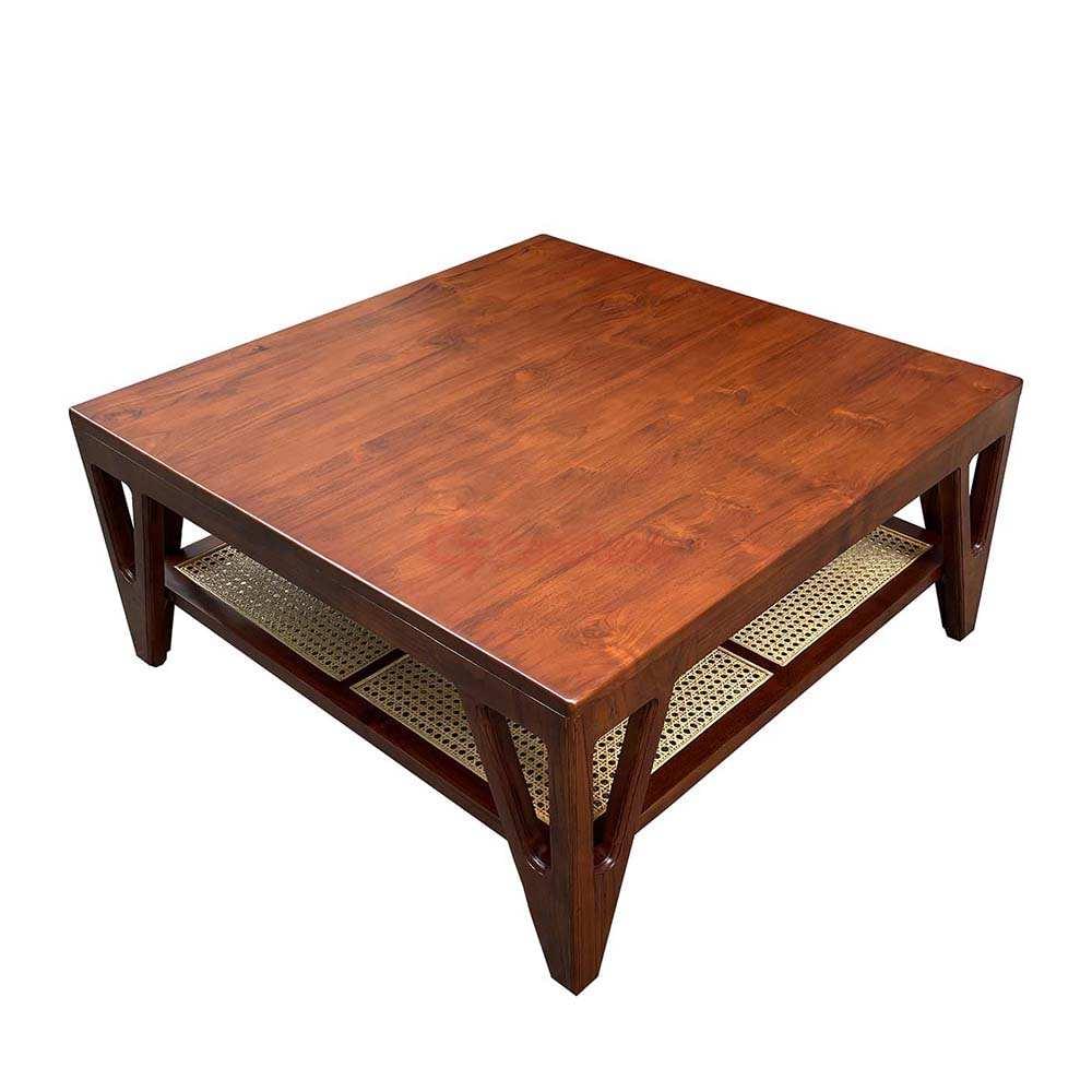 Teak Rattan Coffee Table Squ